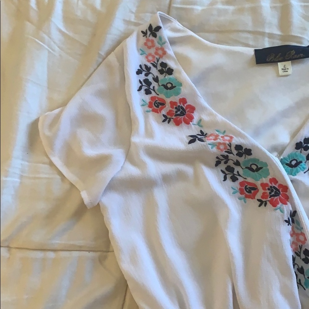 White Flower Trim Romper